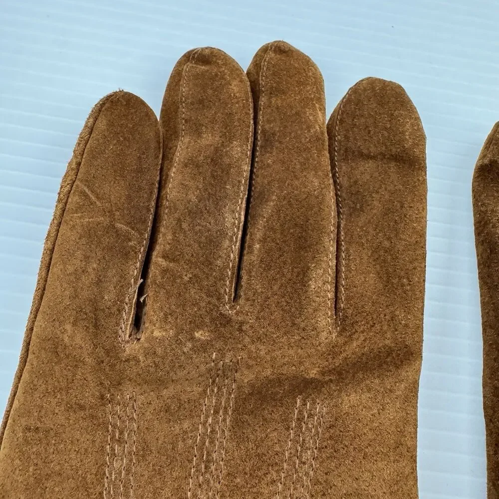 Vintage Fownes Brown Suede Leather Gloves Size L Fleece Lined Winter